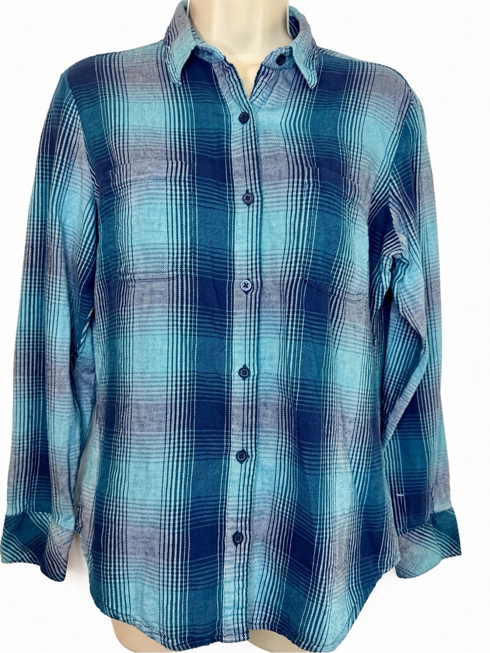 Women's Small Riders by Lee Blue Green Flannel Plaid Fleece Feel